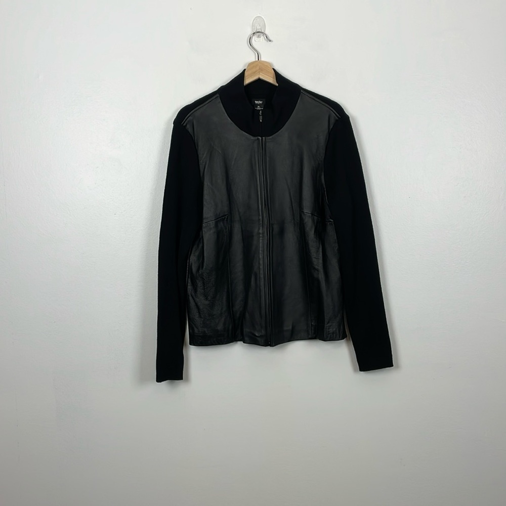 Mossimo Leather Sweater Jacket Womens XL Long Sleeve Full Zip Stretch Classic